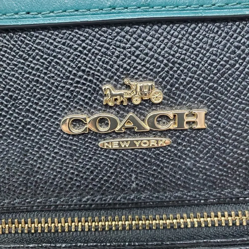 Coach Rowan Satchel Handbag Black Viridian Green Ostrich-Embossed Leather F88033